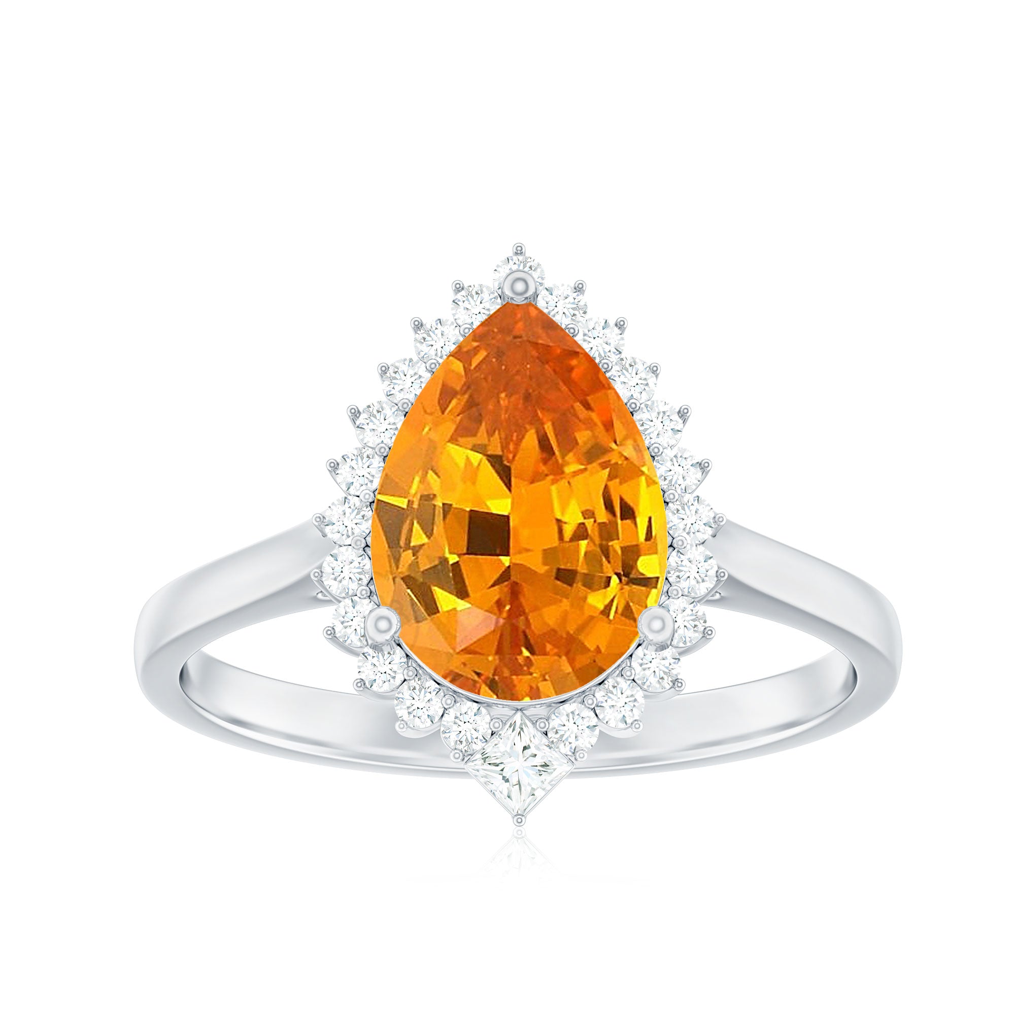 Rosec Jewels-Cocktail Halo Ring with Created Orange Sapphire and Diamond