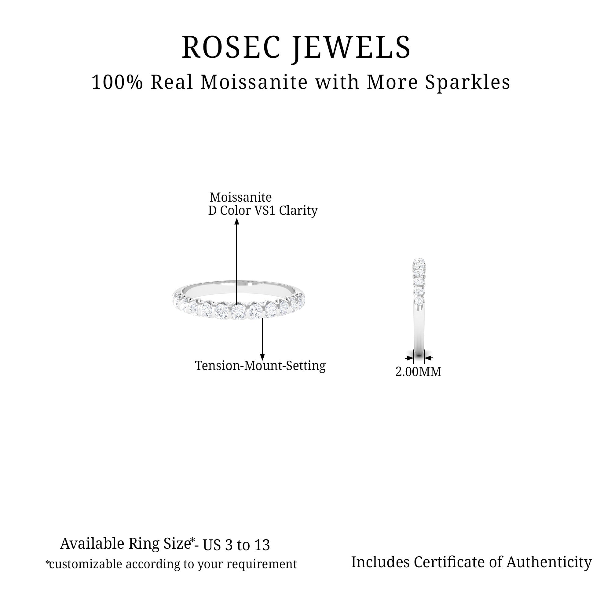 Rosec Jewels-Round Certified Moissanite Half Eternity Ring