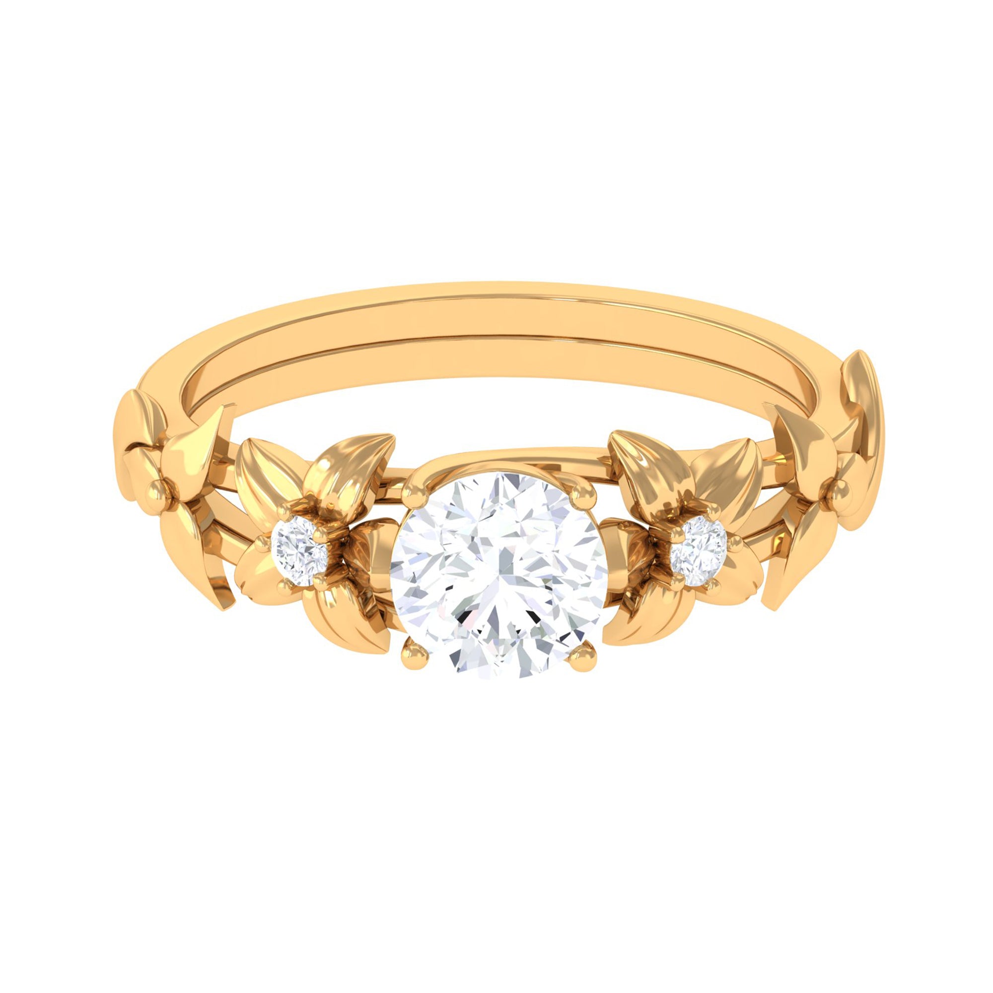 Rosec Jewels-1 CT Solitaire Moissanite Gold Floral Engagement Ring