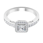 Rosec Jewels-1.25 Ct Halo Solitaire Ring with Princess Cut Diamond Side Stone