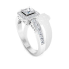 Rosec Jewels-1.25 Ct Halo Solitaire Ring with Princess Cut Diamond Side Stone