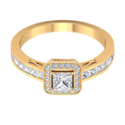 Rosec Jewels-1.25 Ct Halo Solitaire Ring with Princess Cut Diamond Side Stone