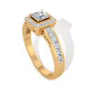 Rosec Jewels-1.25 Ct Halo Solitaire Ring with Princess Cut Diamond Side Stone