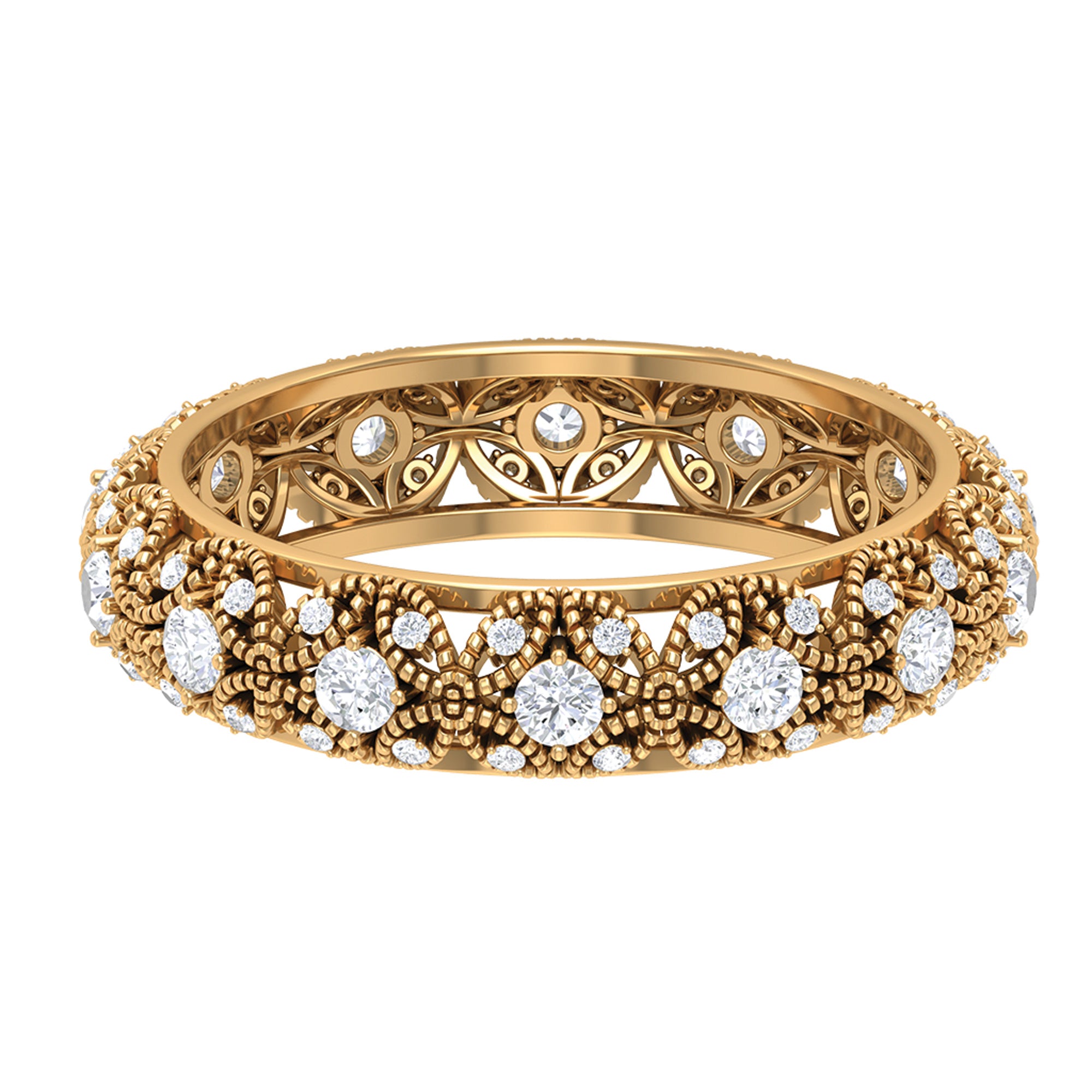 Rosec Jewels-3/4 CT Moissanite Flower Band Ring with Gold Beaded Embellishment