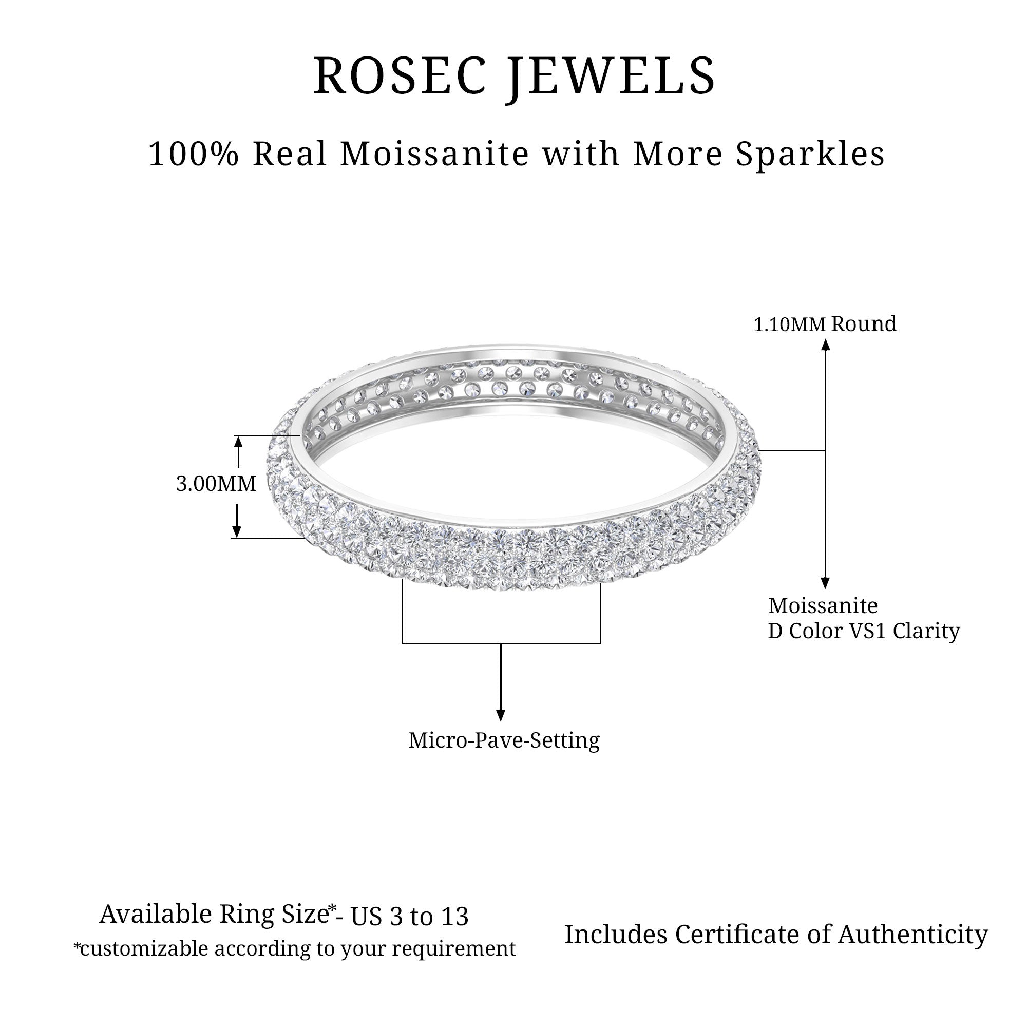 Rosec Jewels-Simple Moissanite Eternity Wedding Band Ring