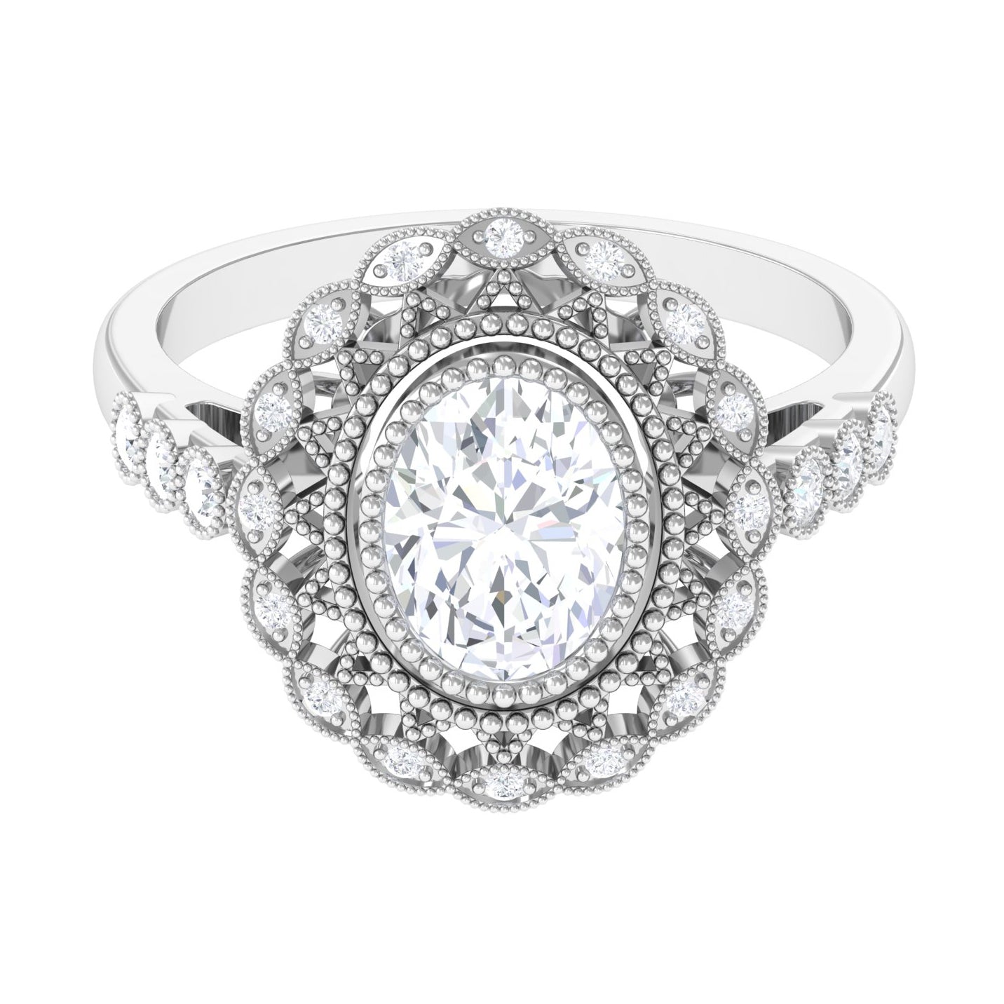 Rosec Jewels-Vintage Style Oval Moissanite Statement Engagement Ring