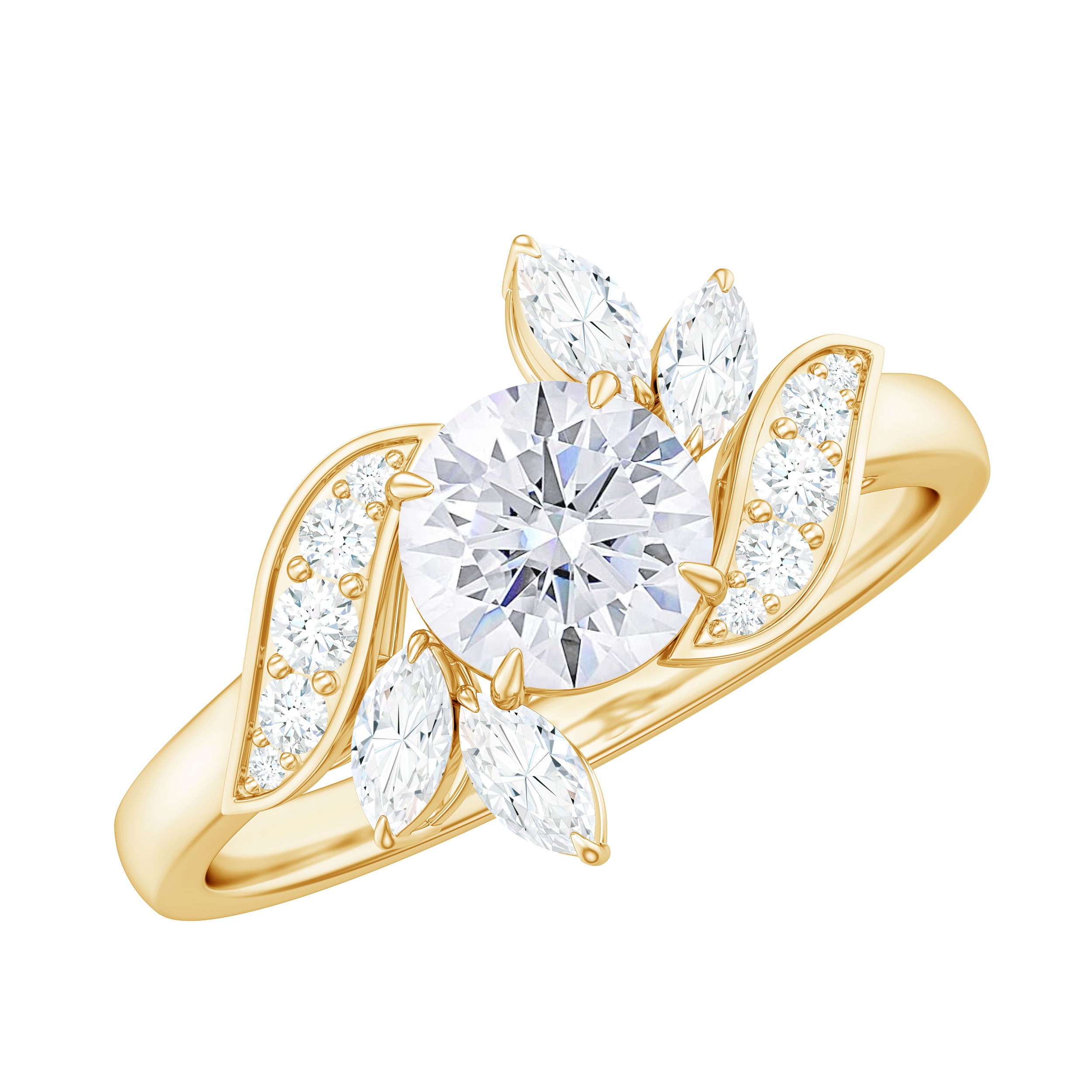 Rosec Jewels-1.5 CT Round and Marquise Moissanite Flower Engagement Ring in Claw Setting