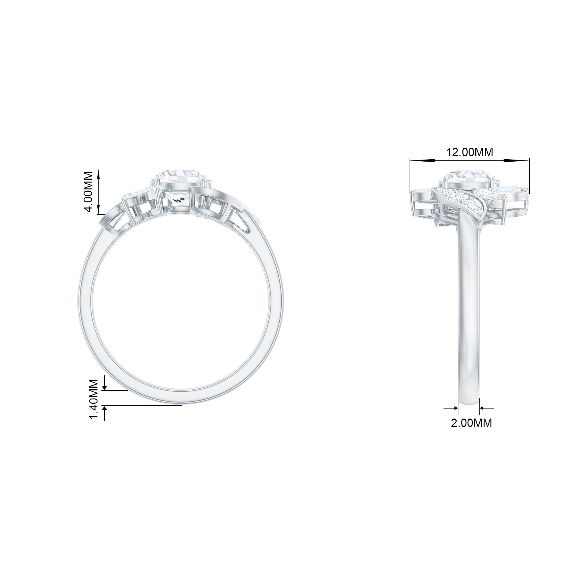 Rosec Jewels-1.5 CT Round and Marquise Moissanite Flower Engagement Ring in Claw Setting