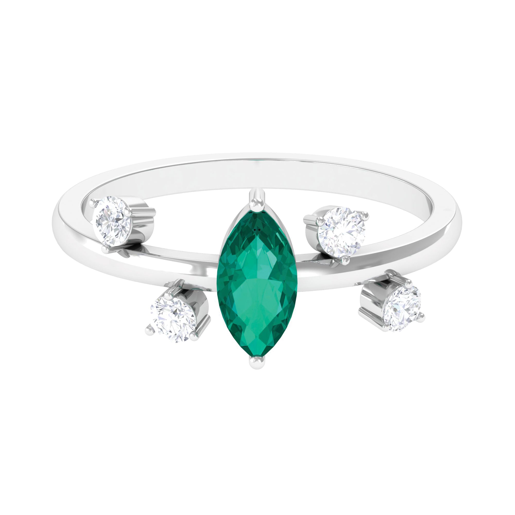 Rosec Jewels-Minimal Marquise Emerald Solitaire Ring with Diamond