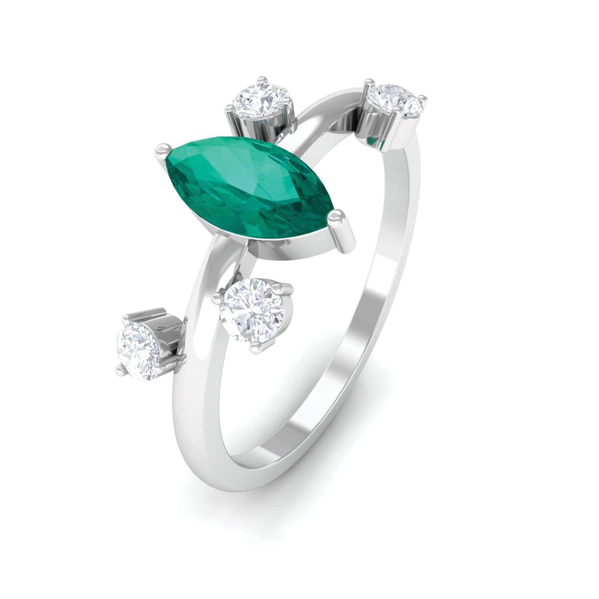 Rosec Jewels-Minimal Marquise Emerald Solitaire Ring with Diamond