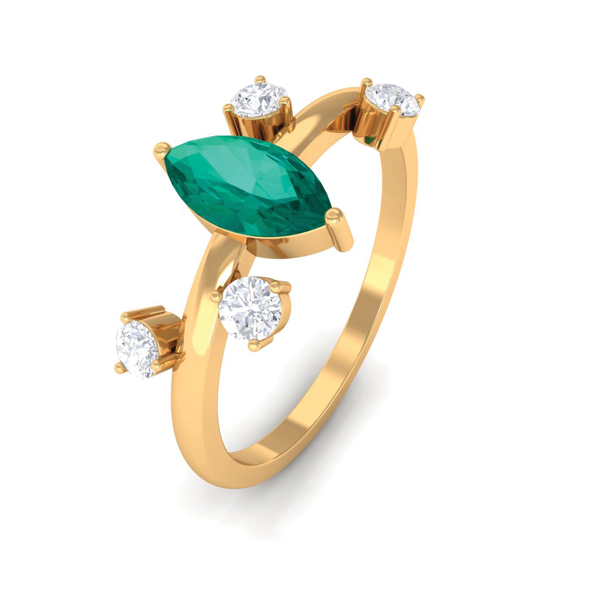 Rosec Jewels-Minimal Marquise Emerald Solitaire Ring with Diamond