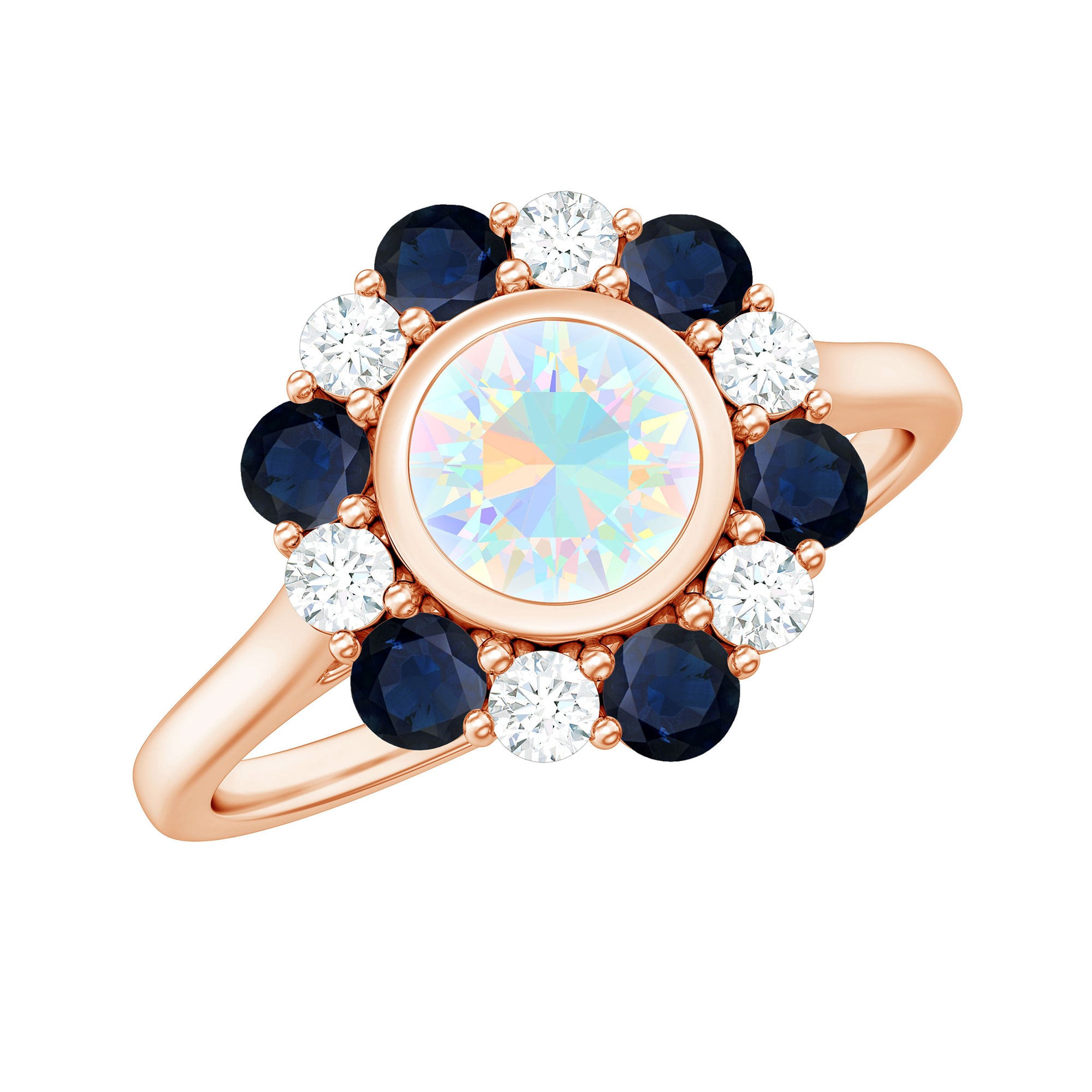 Rosec Jewels-1.5 CT Ethiopian Opal Engagement Ring with Blue Sapphire and Moissanite