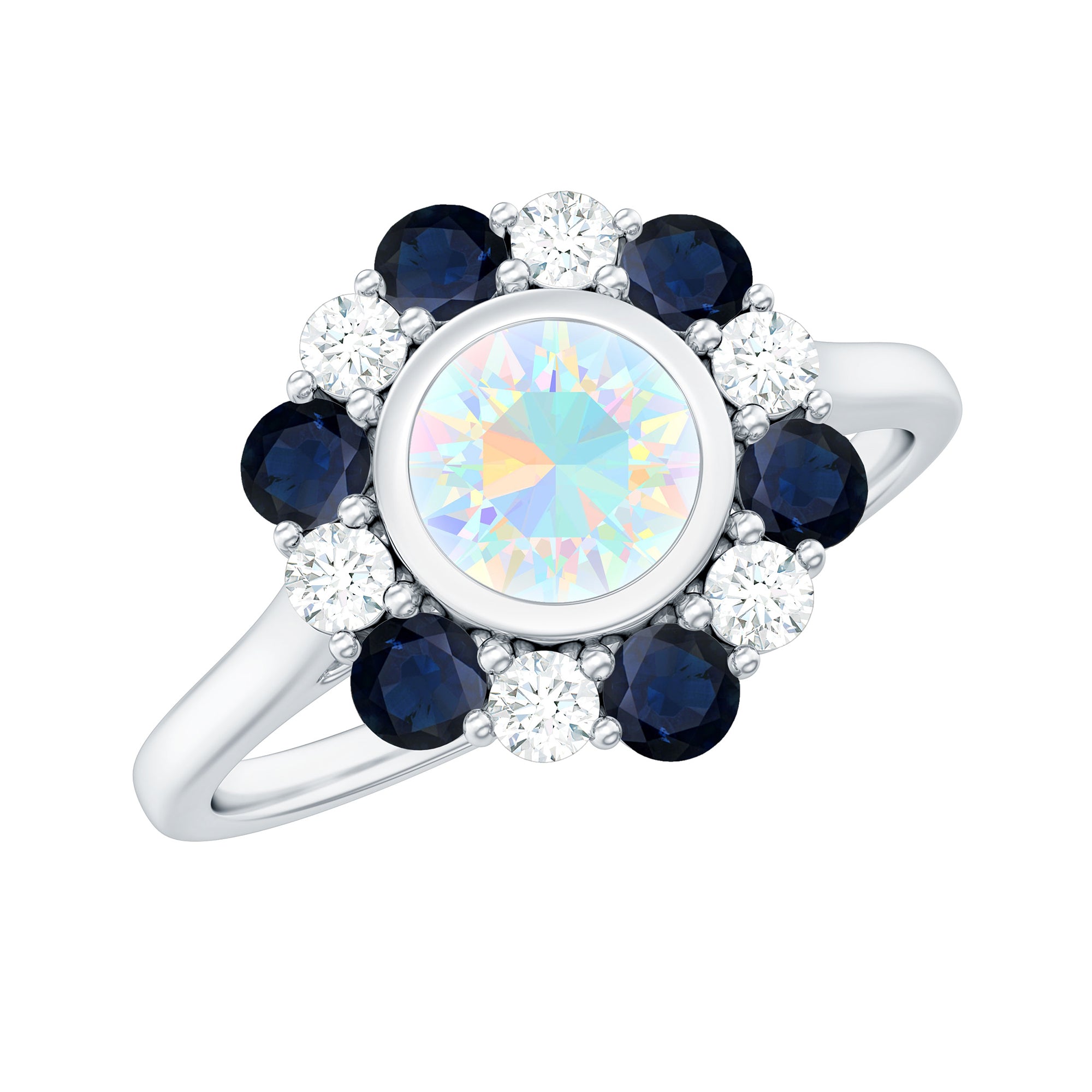 Rosec Jewels-1.5 CT Ethiopian Opal Engagement Ring with Blue Sapphire and Moissanite