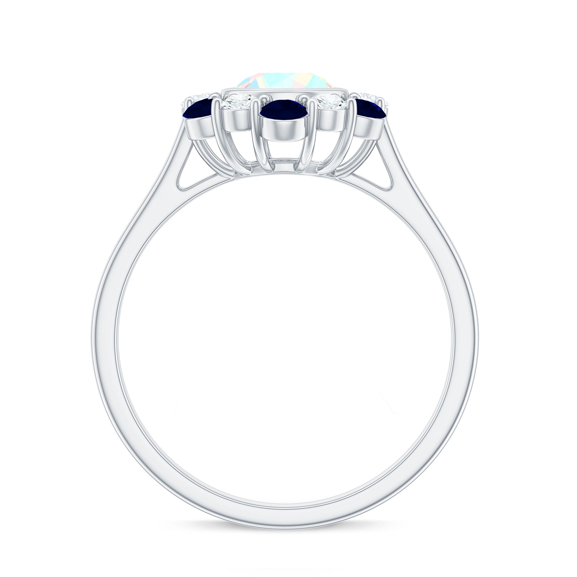 Rosec Jewels-1.5 CT Ethiopian Opal Engagement Ring with Blue Sapphire and Moissanite