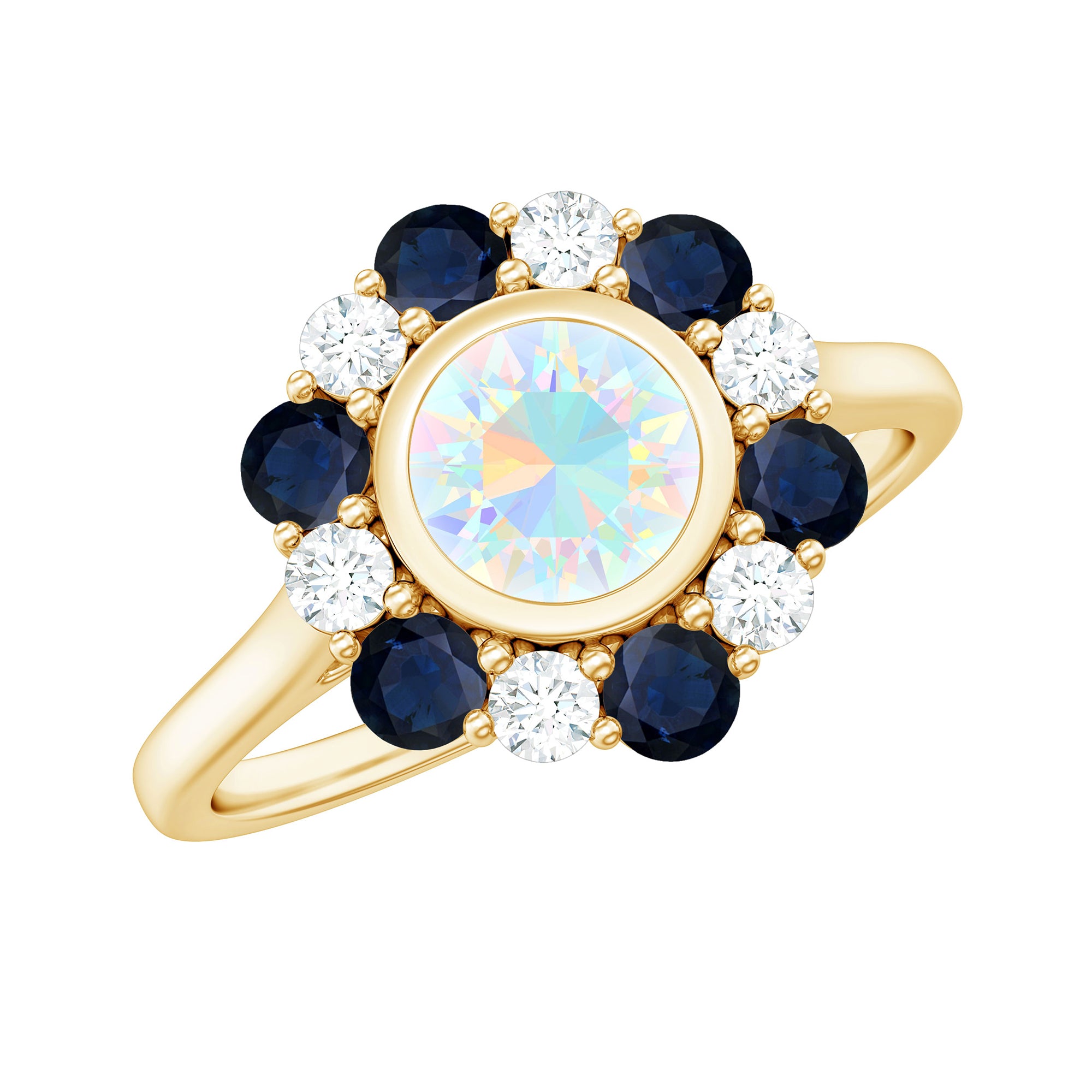 Rosec Jewels-1.5 CT Ethiopian Opal Engagement Ring with Blue Sapphire and Moissanite