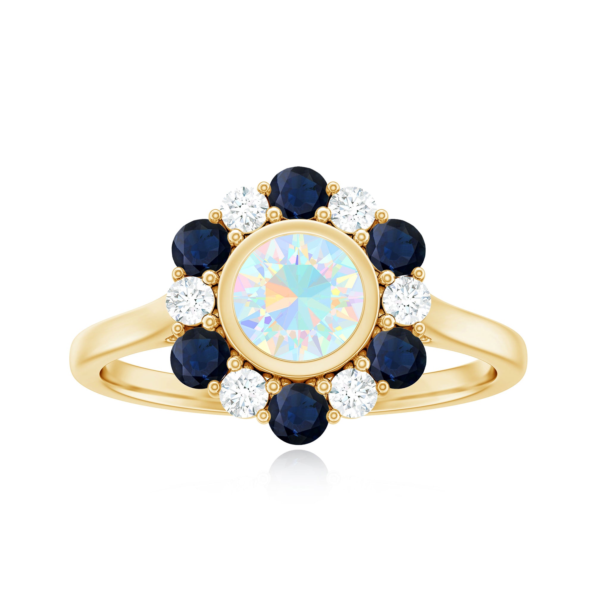 Rosec Jewels-1.5 CT Ethiopian Opal Engagement Ring with Blue Sapphire and Moissanite