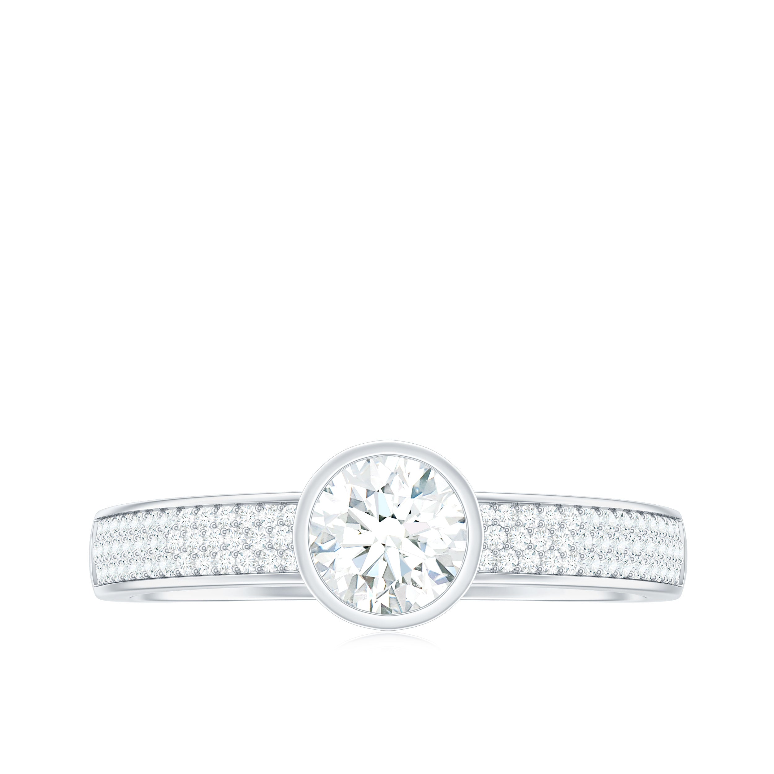 Rosec Jewels-Bezel Set Round Moissanite Solitaire Engagement Ring