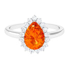 Rosec Jewels-Pear Cut Created Orange Sapphire and Diamond Halo Engagement Ring