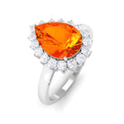 Rosec Jewels-Pear Cut Created Orange Sapphire and Diamond Halo Engagement Ring