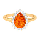 Rosec Jewels-Pear Cut Created Orange Sapphire and Diamond Halo Engagement Ring