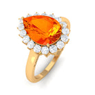 Rosec Jewels-Pear Cut Created Orange Sapphire and Diamond Halo Engagement Ring