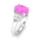 Rosec Jewels-Created Pink Sapphire Oval Engagement Ring with Diamond Accent