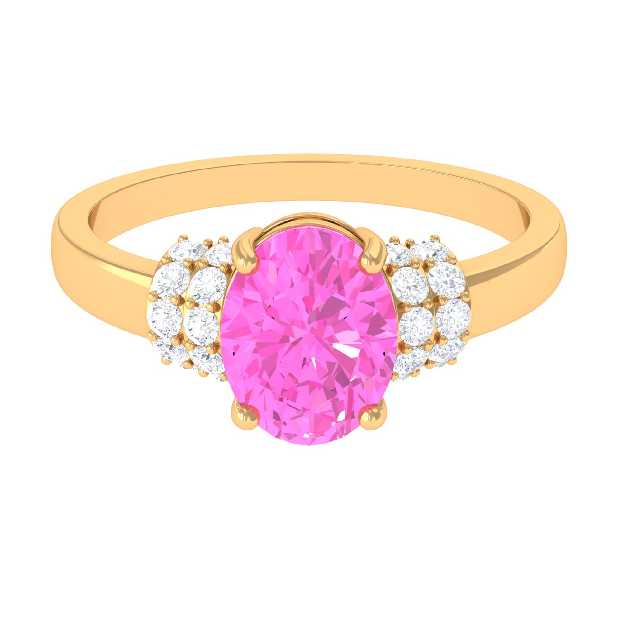 Rosec Jewels-Created Pink Sapphire Oval Engagement Ring with Diamond Accent