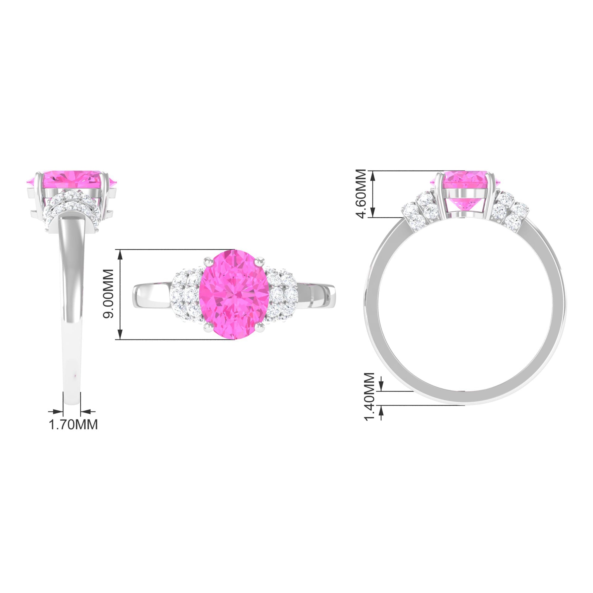 Rosec Jewels-Created Pink Sapphire Oval Engagement Ring with Diamond Accent