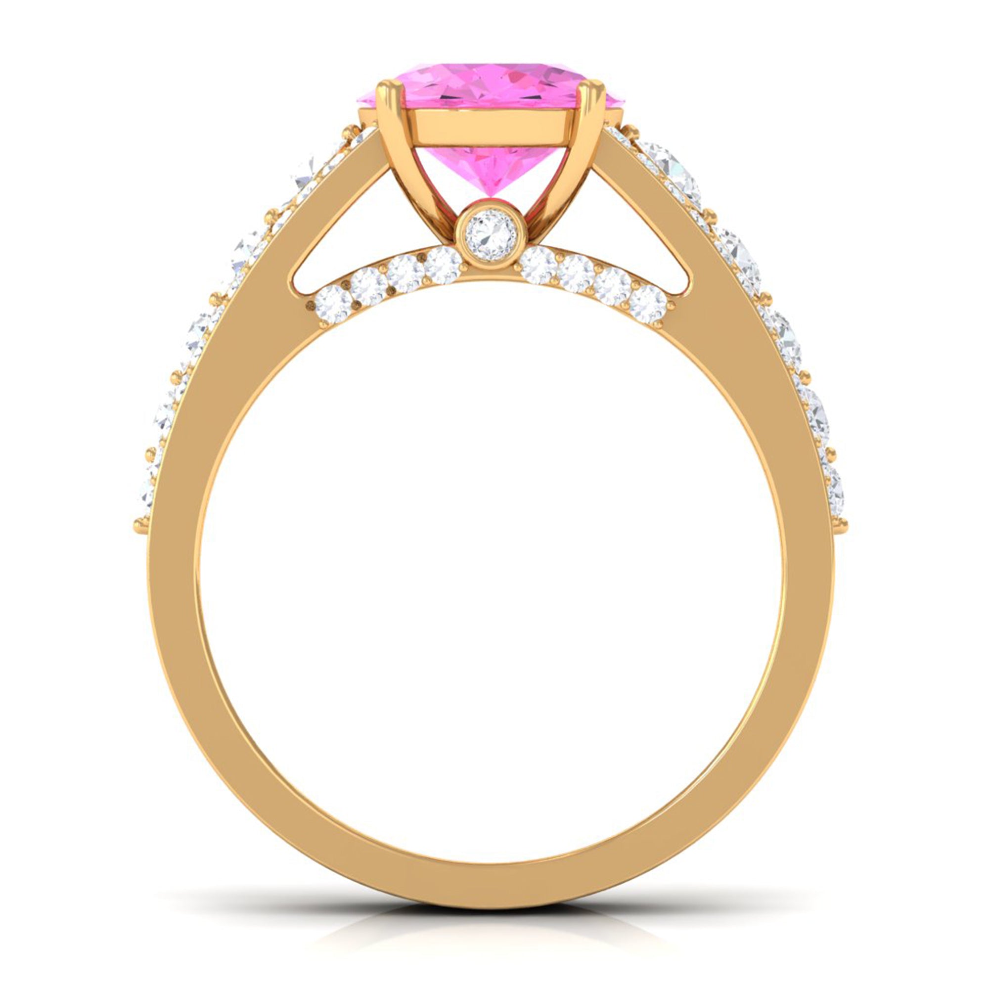 Rosec Jewels-Created Pink Sapphire Engagement Ring with Moissanite Side Stones