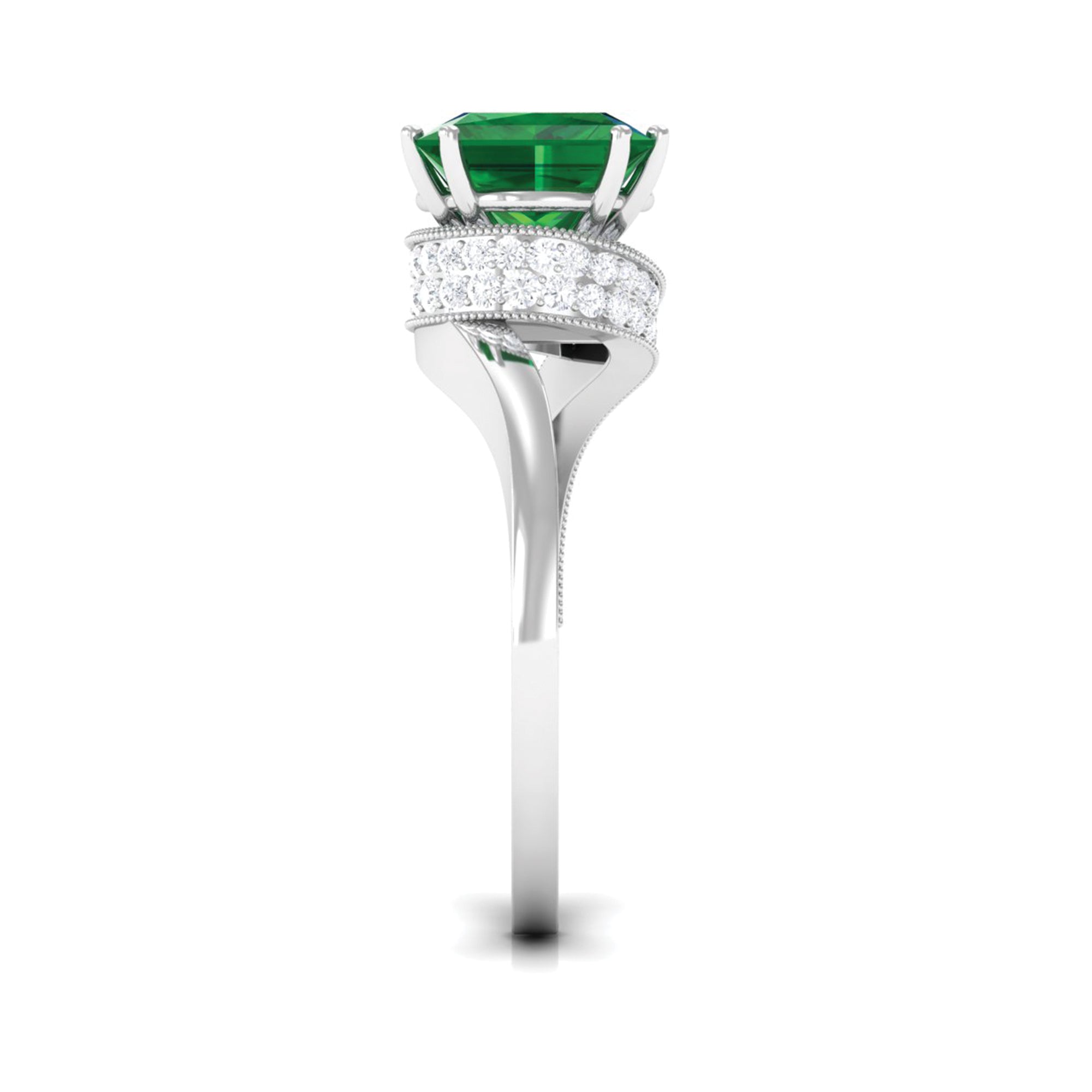 Rosec Jewels-Princess Cut Created Emerald Solitaire Bypass Engagement Ring