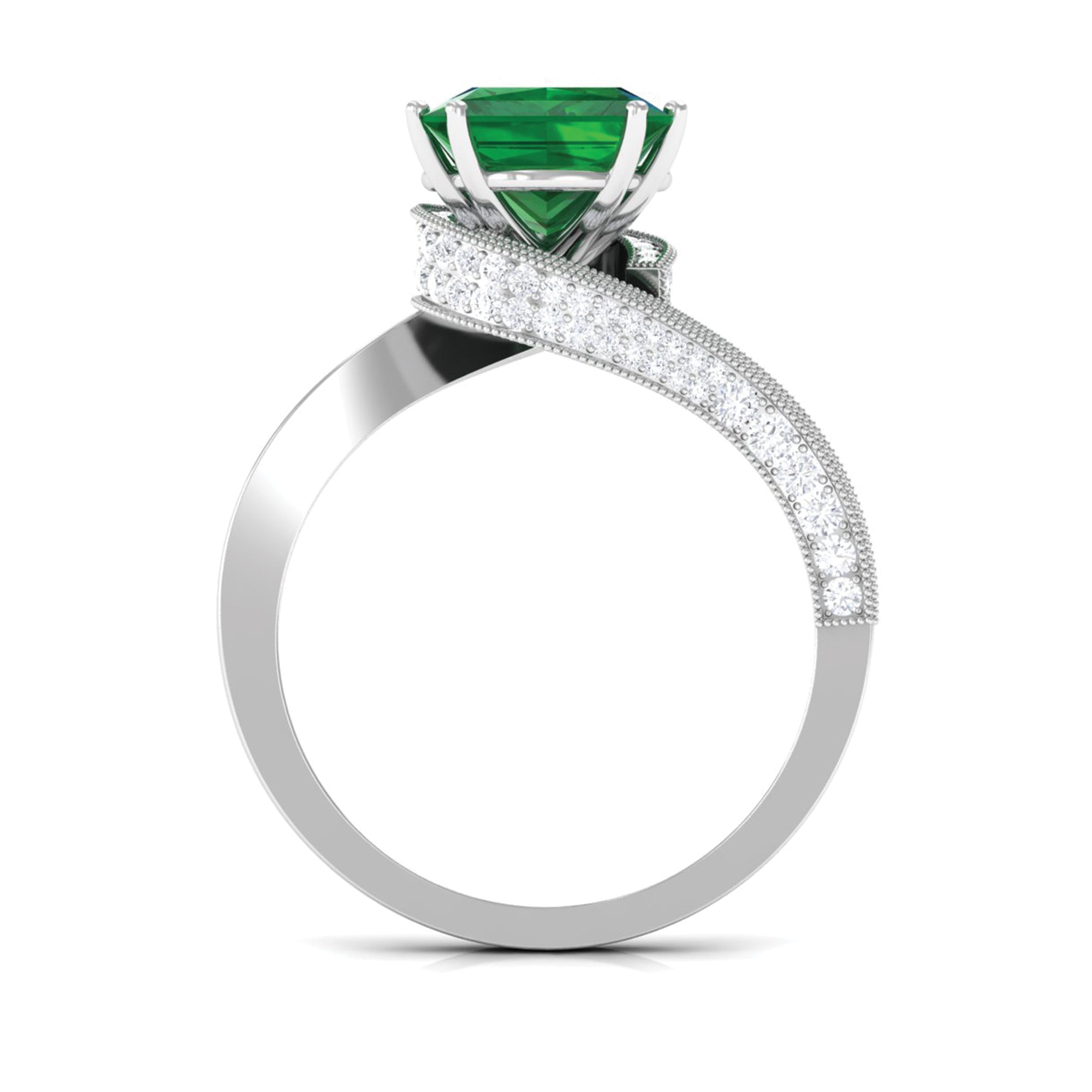 Rosec Jewels-Princess Cut Created Emerald Solitaire Bypass Engagement Ring