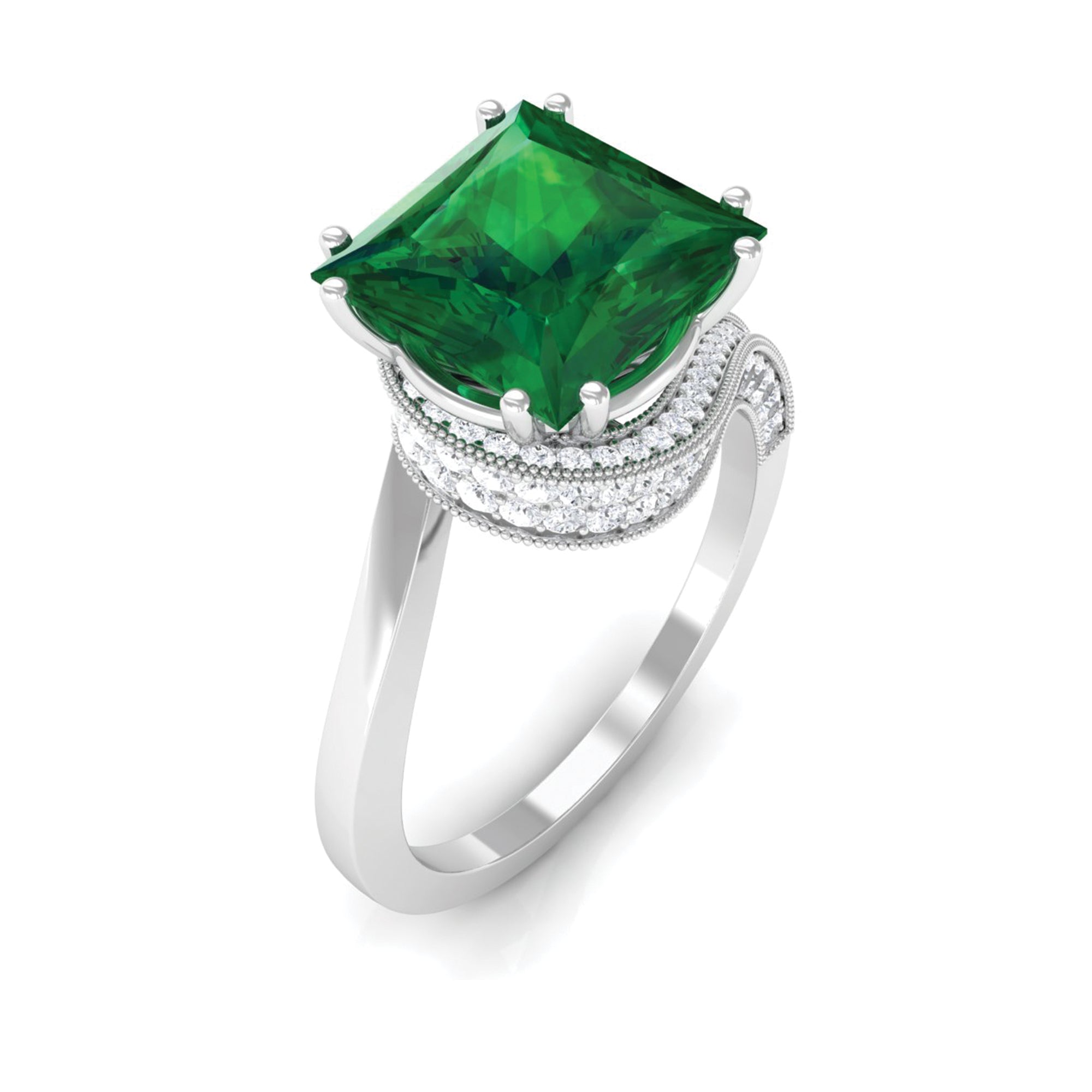 Rosec Jewels-Princess Cut Created Emerald Solitaire Bypass Engagement Ring