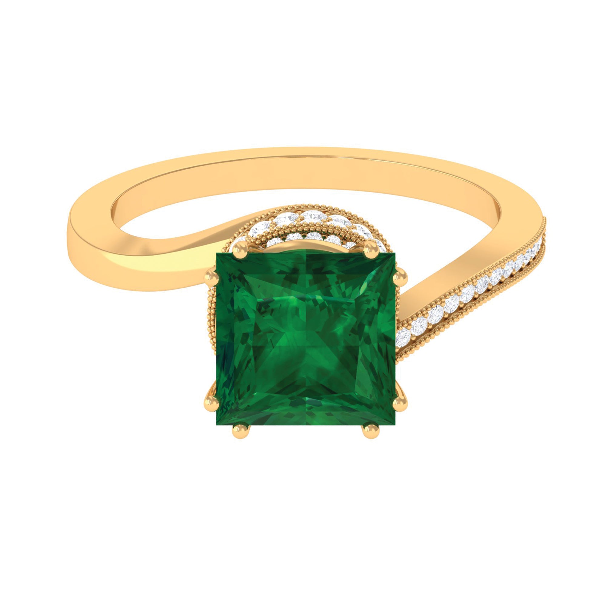 Rosec Jewels-Princess Cut Created Emerald Solitaire Bypass Engagement Ring