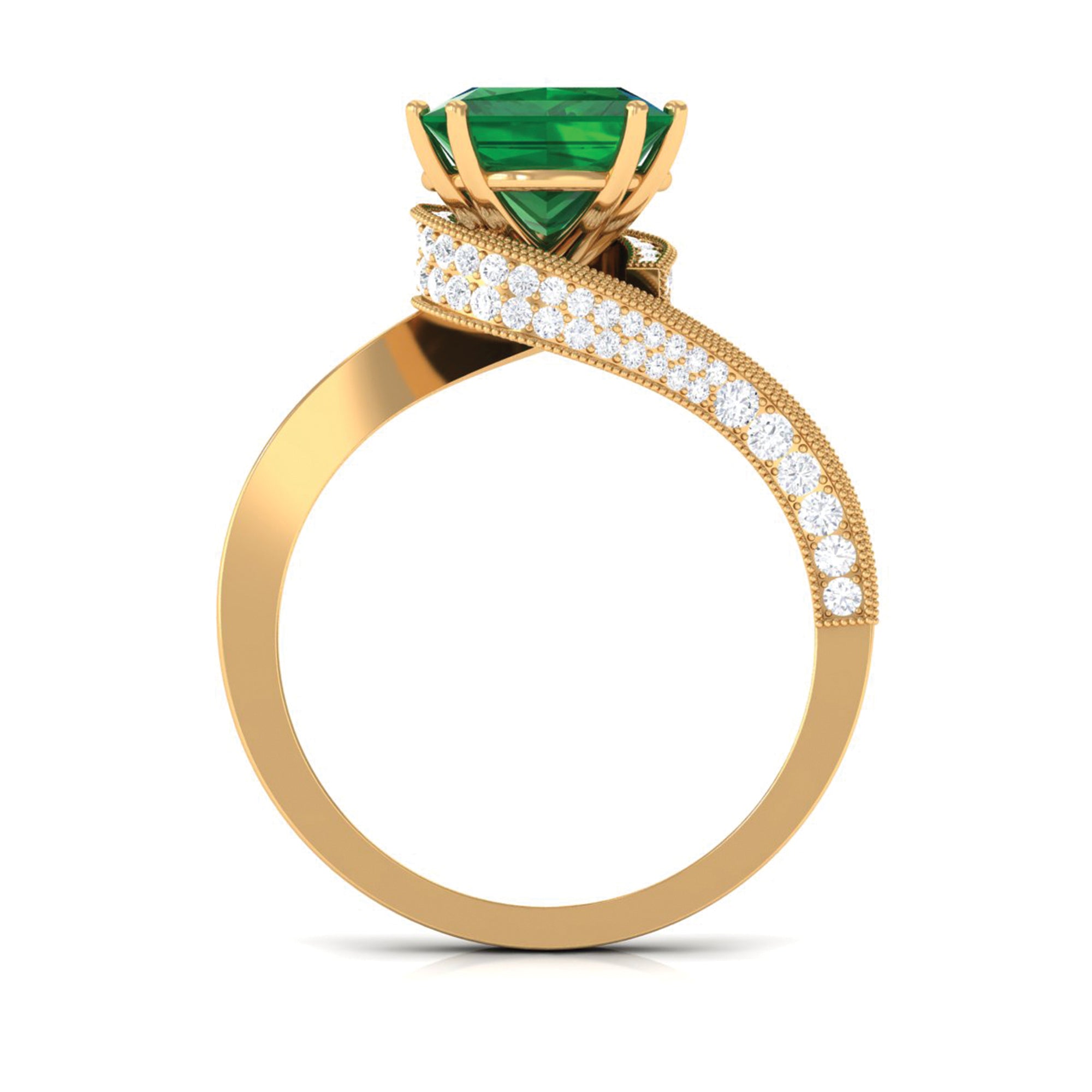 Rosec Jewels-Princess Cut Created Emerald Solitaire Bypass Engagement Ring