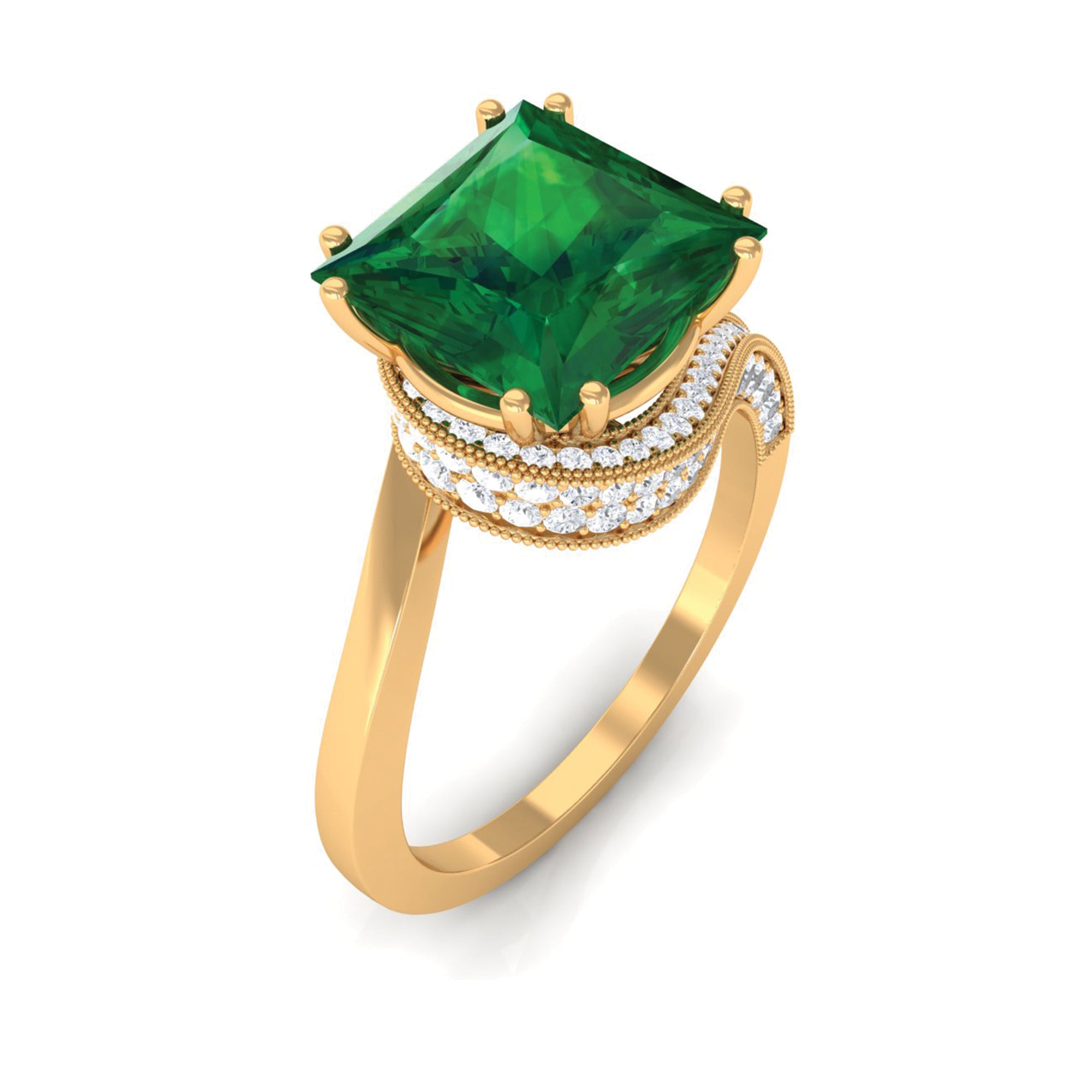 Rosec Jewels-Princess Cut Created Emerald Solitaire Bypass Engagement Ring