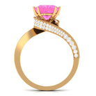 Rosec Jewels-Created Pink Sapphire Solitaire Bypass Engagement Ring with Diamond