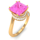 Rosec Jewels-Created Pink Sapphire Solitaire Bypass Engagement Ring with Diamond