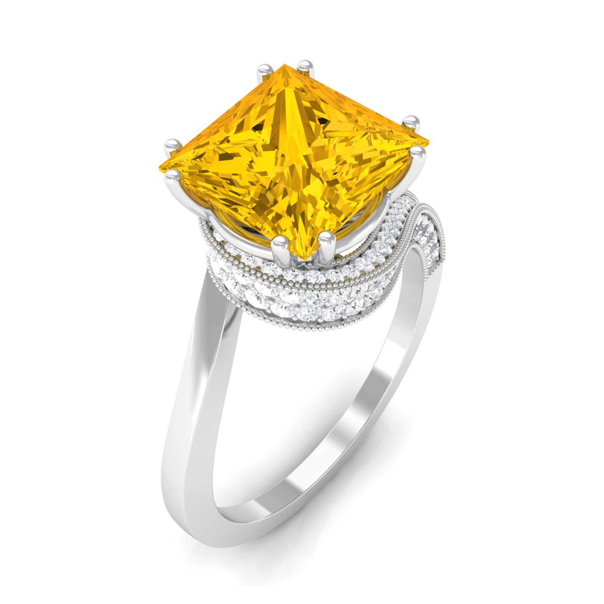 Rosec Jewels-Lab Grown Yellow Sapphire Bypass Engagement Ring with Moissanite