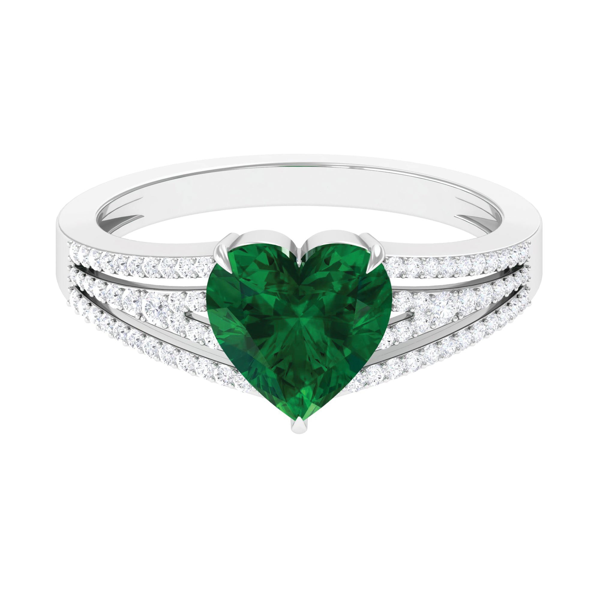 Rosec Jewels-Created Emerald Heart Engagement Ring with Diamond