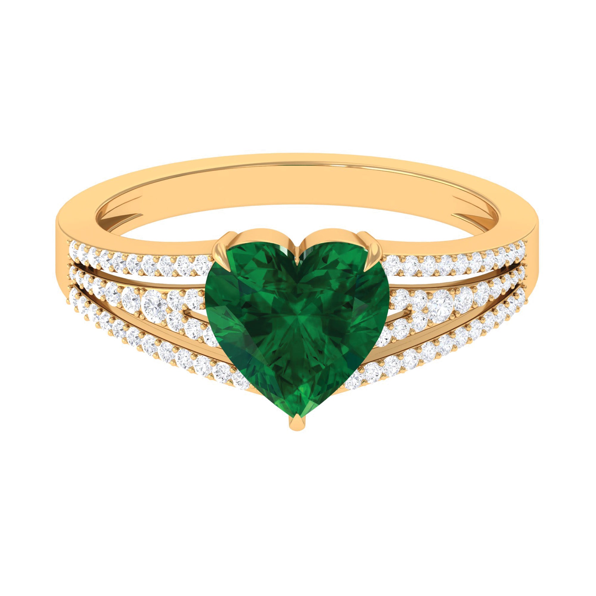 Rosec Jewels-Created Emerald Heart Engagement Ring with Diamond