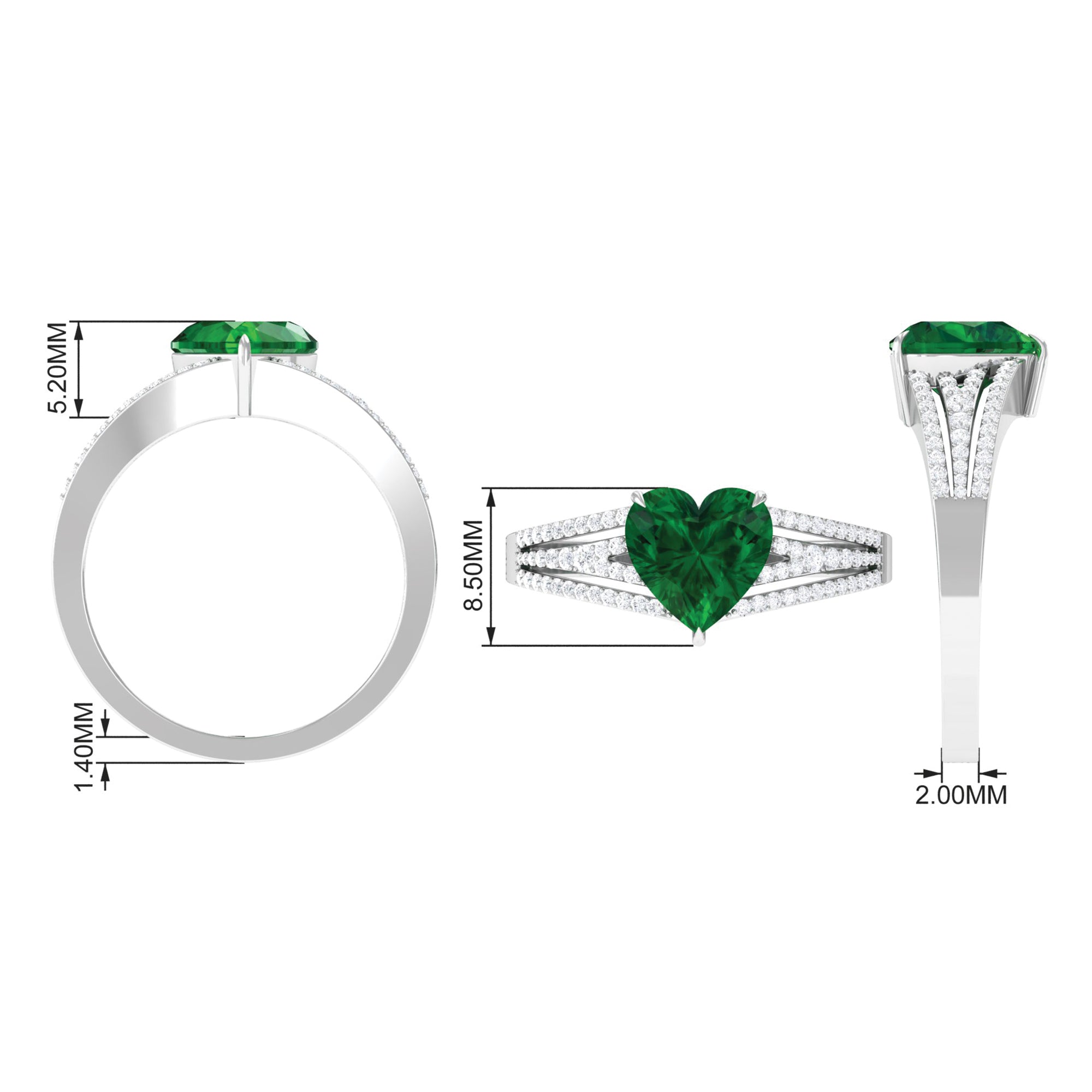 Rosec Jewels-Created Emerald Heart Engagement Ring with Diamond