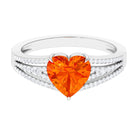 Rosec Jewels-Created Orange Sapphire Heart Engagement Ring with Diamond