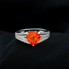 Rosec Jewels-Created Orange Sapphire Heart Engagement Ring with Diamond