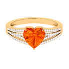 Rosec Jewels-Created Orange Sapphire Heart Engagement Ring with Diamond