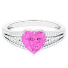 Rosec Jewels-Created Pink Sapphire Heart Engagement Ring with Diamond