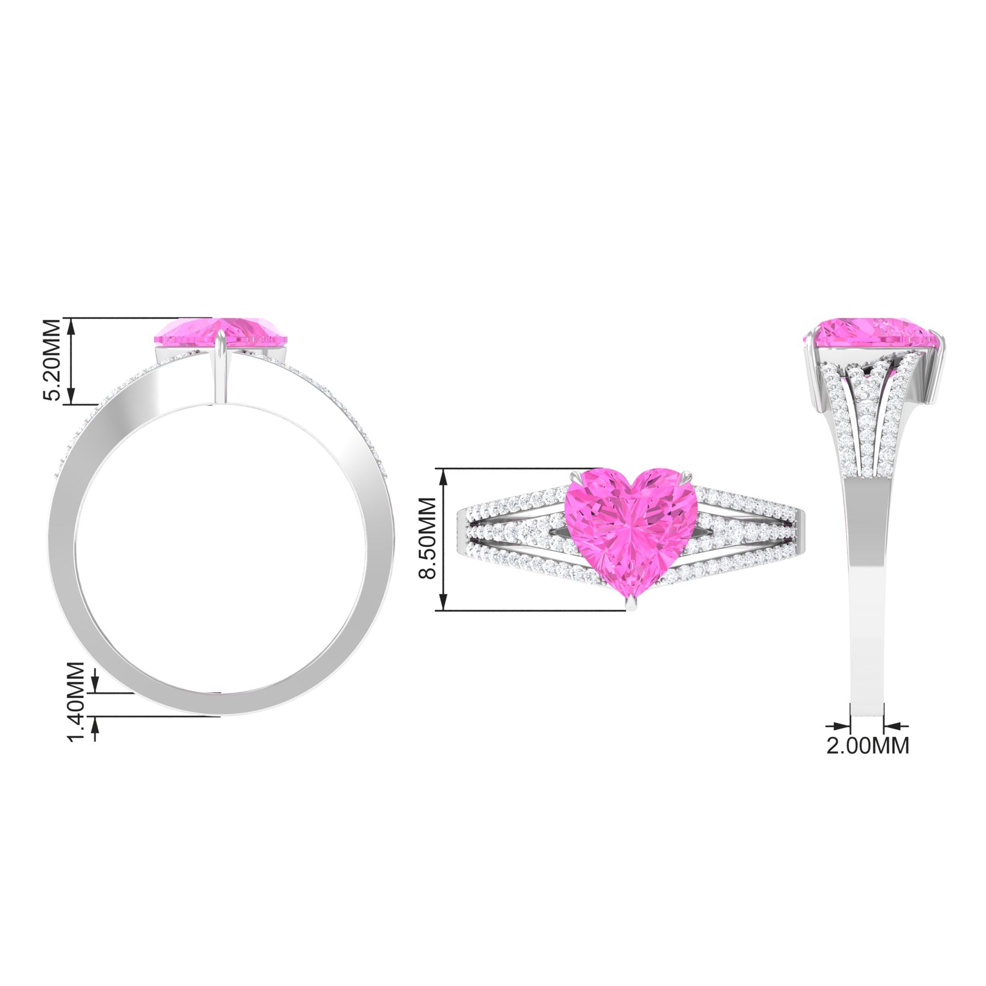 Rosec Jewels-Created Pink Sapphire Heart Engagement Ring with Diamond