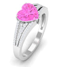 Rosec Jewels-Created Pink Sapphire Heart Engagement Ring with Diamond