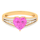 Rosec Jewels-Created Pink Sapphire Heart Engagement Ring with Diamond