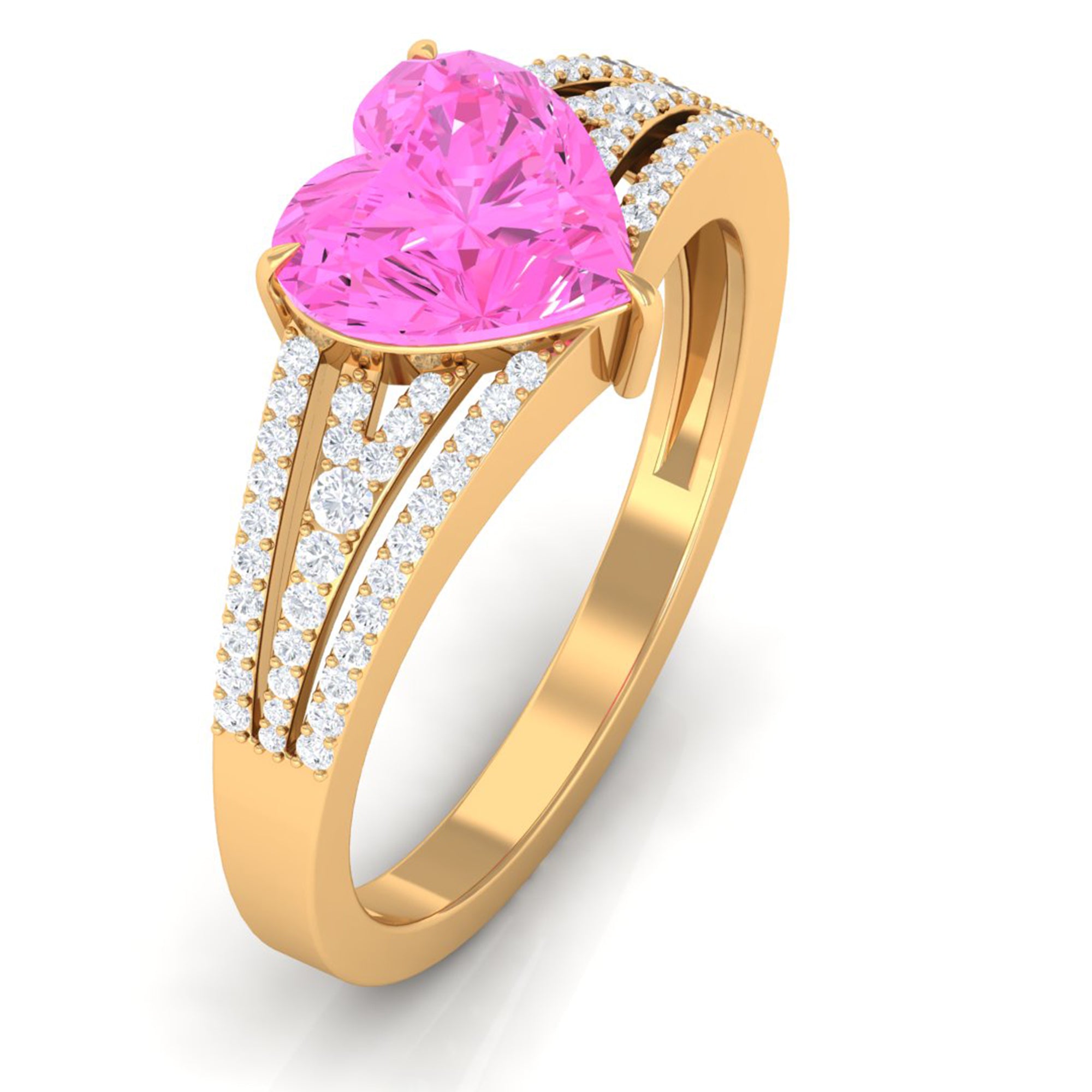 Rosec Jewels-Created Pink Sapphire Heart Engagement Ring with Diamond