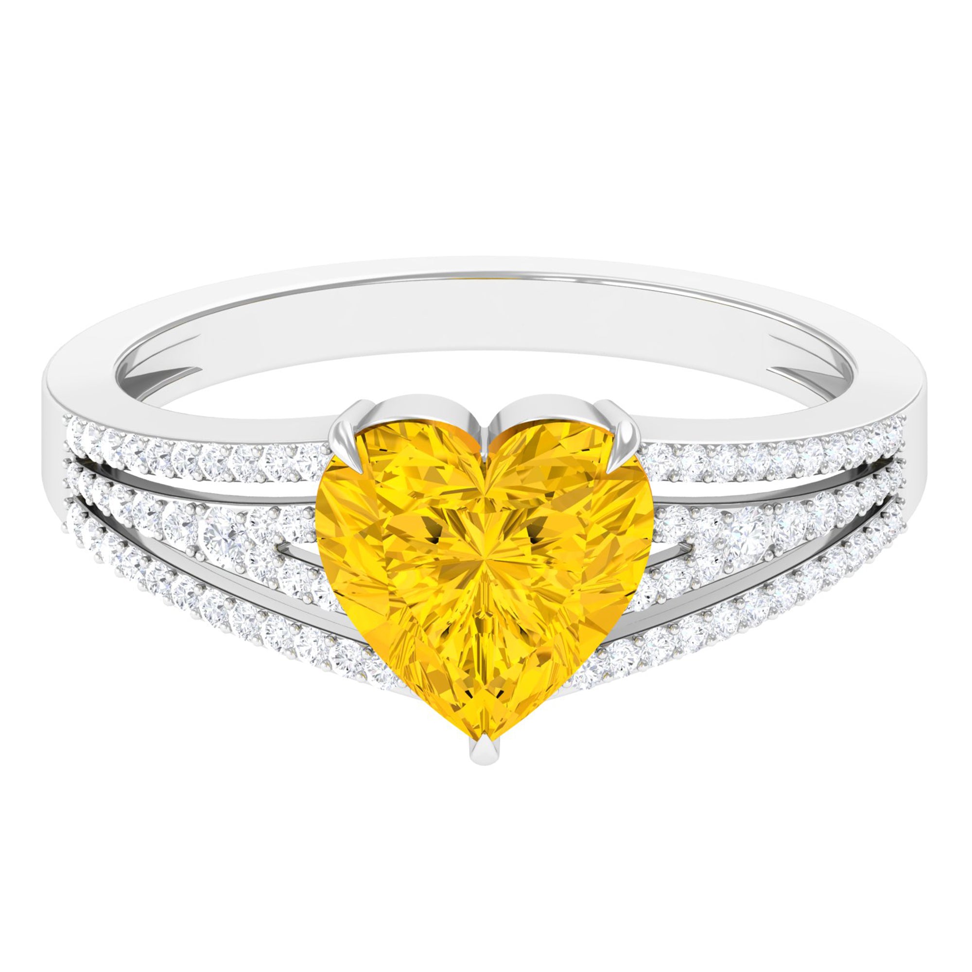 Rosec Jewels-Created Yellow Sapphire Heart Engagement Ring with Moissanite